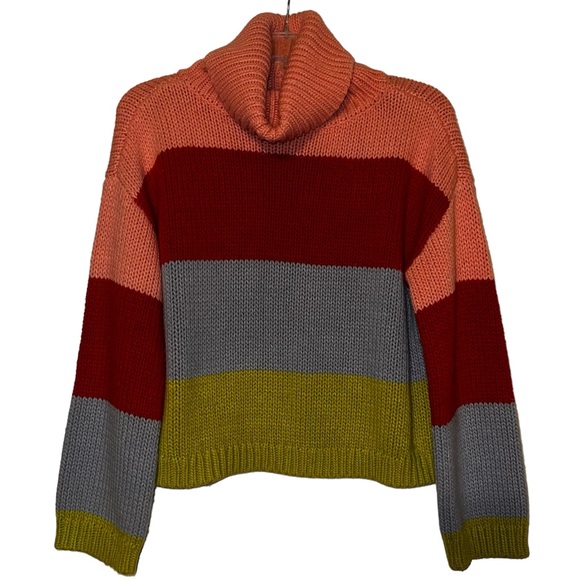 Lulus Color Me Cozy Pink Multi Color Block Turtleneck Sweater Sz S - Picture 2 of 13